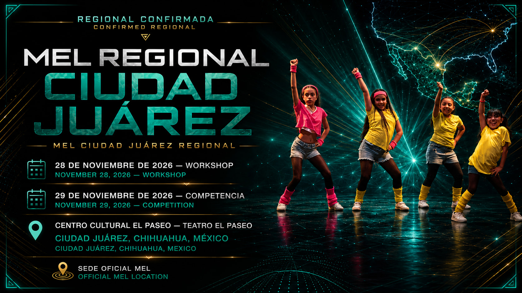 Regional MEL Ciudad Juárez confirmada: workshop el 28 y competencia el 29 de noviembre de 2026 en el Centro Cultural El Paseo — Teatro El Paseo.