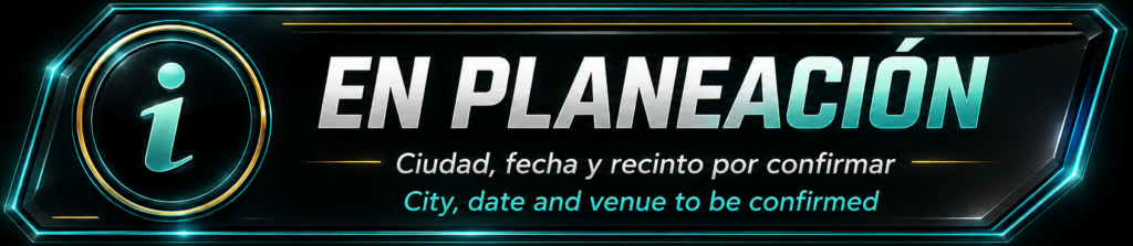 Etiqueta informativa de MEL Regional West Texas en planeación, con ciudad, fecha y recinto por confirmar.