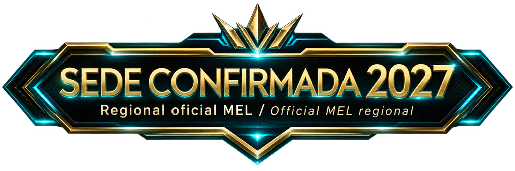 Etiqueta visual que indica sede confirmada 2027 de la regional oficial MEL en Ensenada.